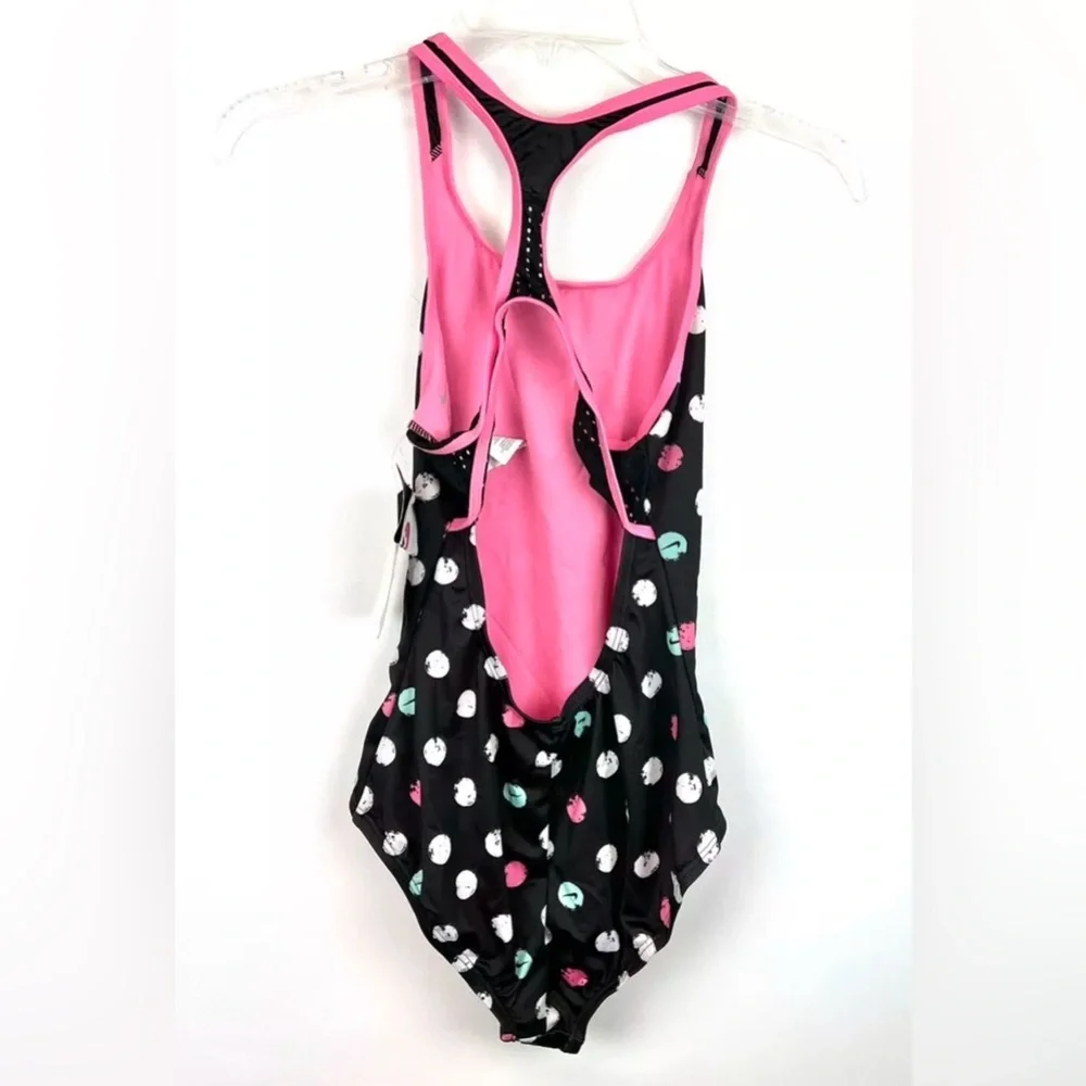Nike Girl’s Swoosh Dots Black One Piece Swimsuit Size L